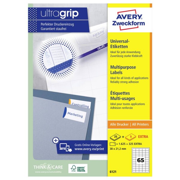Avery-Zweckform 6121 38 x 21.2 mm papier biela 1950 ks trvalé univerzálne etikety atrament, laser, kópie; 6121