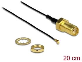 DeLock Pigtail SMA(F)-MHF4(M) 0,2 m / Pigtail / SMA samica - I-PEX MHF4 samec / Dĺžka závitu 10 mm (88814)