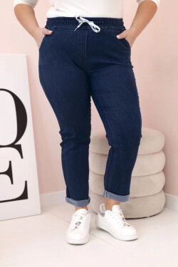 Dámske Plus veľkosť bavlnené nohavice s elastickým pásom a šnúrkou Dark Denim 5XL