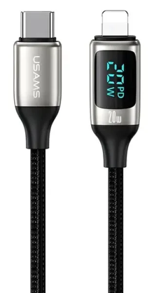 USAMS U78 biela / Dátový kábel / USB-C - Lightning / 20W PD / LED displej / 1,2m (SJ545USB02)