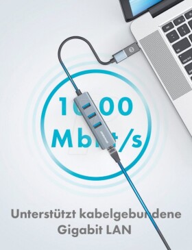 Graugear USB-HUB 3x USB 3.0 Ports Type-A+ Gbit LAN retail