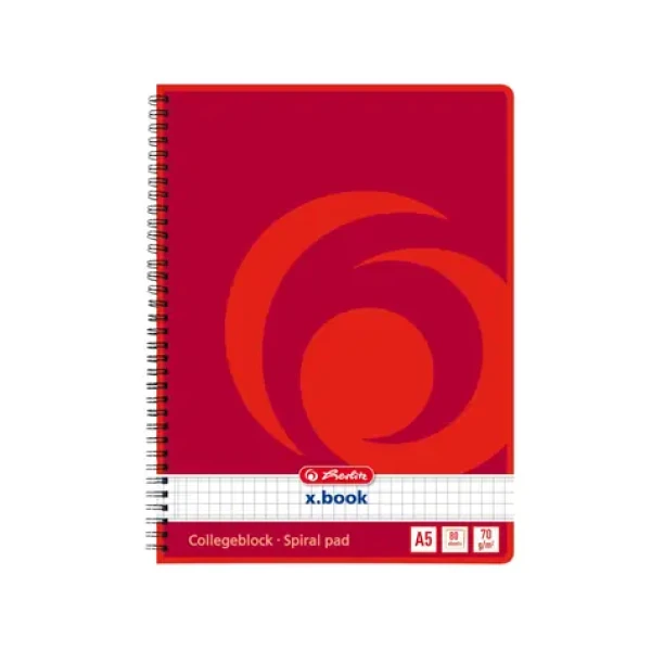 Herlitz Poznámkový blok A5 / štvorčekový / červený / 80 listov (297531)