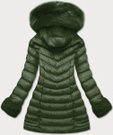 Dámska prešívaná zimná bunda v khaki farbe s kapucňou (w750-1) odstíny zelené S (36)