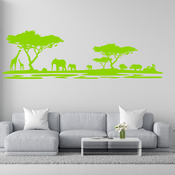 Veselá Stena Samolepka Africké safari Farba: zelená, Veľkosť: 100 x 32 cm