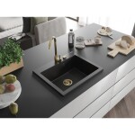MEXEN/S MEXEN/S - Elix granitový drez 1-miska 600 x 500 mm, čierna, sifón zlatá 6525601005-77-G