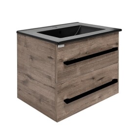 Kúpeľňová skrinka s čiernou úchytkou a umývadlom SAT Cube Way 60x53x46 cm dub Wellington mat CUBE46C602DWMODC CUBE46C602DWMODC