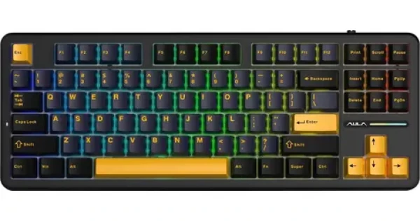 Aula F87 Gasket Thunder Black GrayWood / Herná klávesnica / mechanická / RGB / drôtová aj bezdrôtová / TKL / US layout (AUF87-TB-GW)