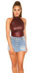 Sexy KouCla Neck Top Leather look BORDEAUX S