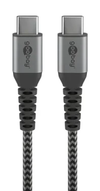 Goobay 49302 šedá/strieborná / Textilný kábel / USB-C - USB-C / opletenie / kovové konektory / 1 m (49302)