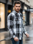 Pánska čierno-biela kockovaná flanelová košeľa FashionStreet DX2675 XL