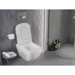 MEXEN/S - Timo Závesná WC misa Rimless Tornado vrátane sedátka s slow slim, duroplast, biela lesk 30650200T