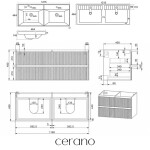CERANO - Kúpeľňová skrinka Carole - keramické dvojumývadlo Viano - biela matná ryhovaná - 121,5x62,5x46,5 CER-970405