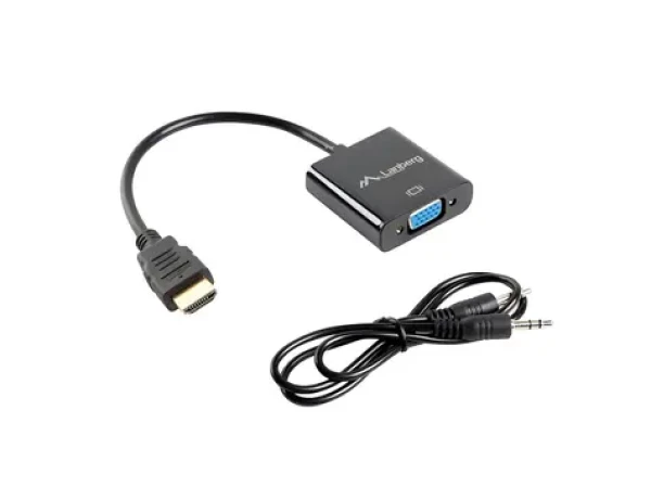 Lanberg čierna / Adaptér / HDMI (M) na VGA (F) + MiniJack 3,5 mm (F) / 0,2 m / Full HD (AD-0017-BK)