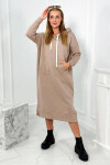 Dlhé šaty s kapucňou 9623 Tmavo béžová - K-Fashion UNI tmavě béžová
