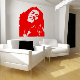 Veselá Stena Samolepka Portrét Bob Marley Farba: červená, Veľkosť: 60 x 50 cm