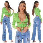 Sexy Koucla Crop Top with Cut Outs and Lacing detail lightgreen Einheitsgroesse