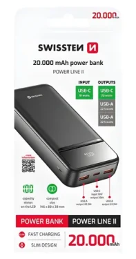 Swissten POWER LINE II 20000 mAh čierna / Power Bank