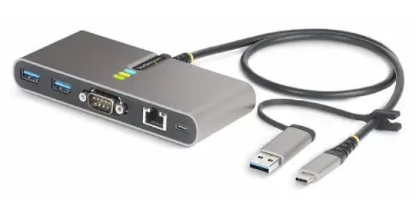 StarTech USB Hub sivá / USB Hub / 2x USB-A / 1x USB-C / Gigabit Ethernet / RS232 (5G2A1SGBB-USB-C-HUB)