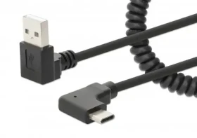 Manhattan Špirálový nabíjací kábel USB-A na USB-C čierna / Kábel / 1 m / zalomené konektory 90 ° / max. 3 A (356220)