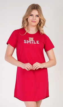 Dámska nočná košeľa s krátkym rukávom Méďa Smile jahodová M