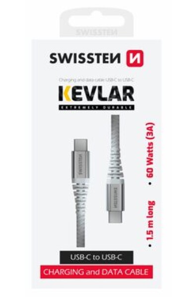 Swissten KEVLAR dátový kábel USB-C - USB-C 1.5m biela (71541014)