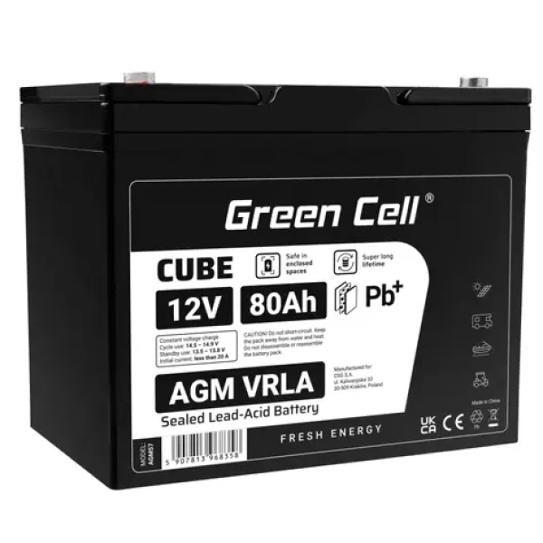 Green Cell AGM VRLA 12V 80Ah / pre kosačky | lode | invalidné vozíky a kolobežky (AGM57)