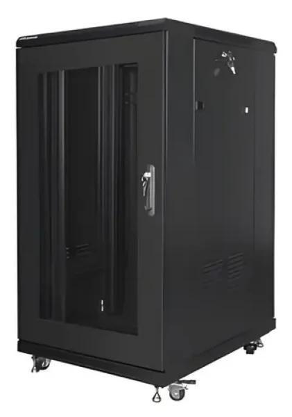 Lanberg Rack 22U/600x800 čierna / Stojanový rozvádzač / 19 "/ Flat pack / Perforované dvere (FF01-6822-23B)