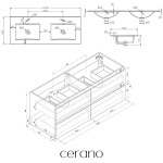 CERANO - Kúpeľňová skrinka Carole + keramické dvojumývadlo Todo - betónovo šedá - 121x50x46,5 CER-8050BD82991