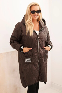 Dámska prešívaná bunda Plus Size s kapucňou a športovými manžetami Brown UNI