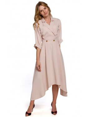 Dámske šaty s ozdobnými gombíkmi K086 béžové - Makover S