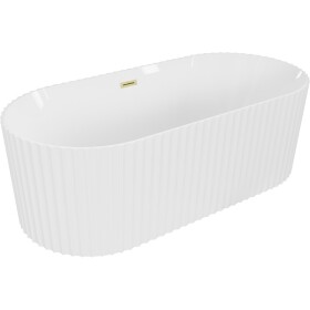 MEXEN/S - Paola voľne stojaca vaňa reliéf 150 x 75, biela lesk, sifón a prepad zlatá kartáčovaná 52721507500-55