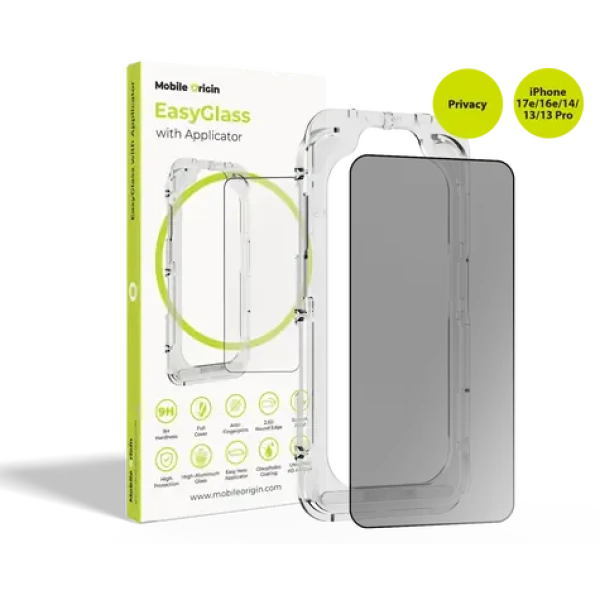 Mobile Origin EasyGlass Privacy Ochranné sklo s aplikátorom pre Apple iPhone 17e 16e 14 13 13 Pro (EGA-P-i14)