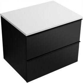 CERANO - Kúpeľňová skrinka Velora - čierna matná, úchytka čierna + doska z lit. mramoru Elanys - 12 mm - biela matná - 60x54,2x46,5 CER-679428