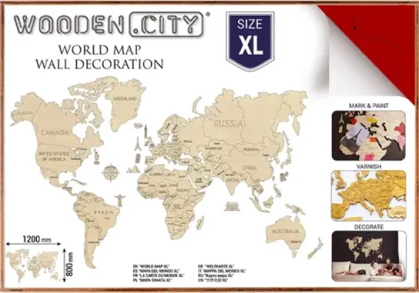 Wooden City Drevená mapa sveta veľkosť XL (120x80cm) červená