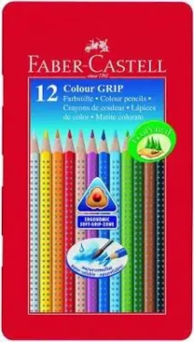 Faber-Castell Colour Grip 2001 - Pastelky trojhranné - 12 ks / rozmývateľné / plechová krabička (112413)
