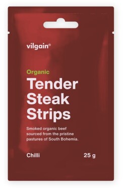 Vilgain Sušené steakové prúžky BIO – 3× chilli 25 g
