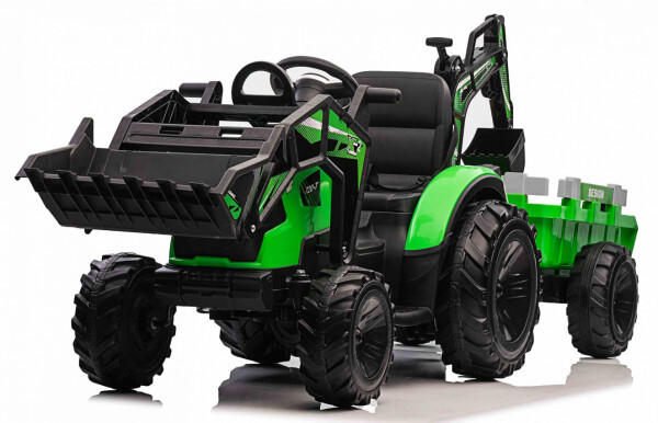 Mamido Mamido Detský elektrický traktor bager s prívesom Strong RC EVA kolesa 12V10Ah zelený