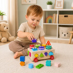 Mamido Drevený Montessori triediaci vozík na kolieskach
