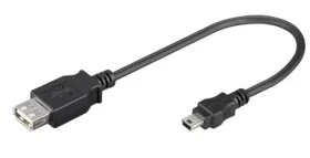 MicroConnect kábel USB2.0 A (F) - miniUSB B (M) 0.2m čierna / 480Mbit/s (USBAFBM)
