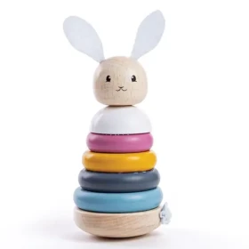 Bigjigs Baby Drevená motorická nasadzovacia veža králiček