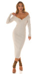 Sexy Midi-Knitdress with buttons BEIGE Einheitsgroesse