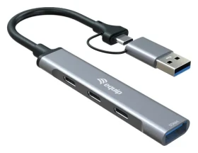 Equip sivá / USB hub / 4 porty / 3x USB-C, 1x USB-A / USB 3.2 Gen 1 / 5 Gbit/s (128969)