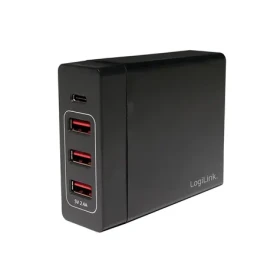 LogiLink stolný nabíjací adaptér 3x USB-A + 1x USB-C čierna / Nabíjací adaptér / 60W / 100-240V / výstup 2,4 A a 3A (PA0122)