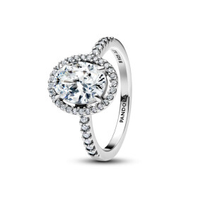 Pandora Luxusný prsteň s oválnou trblietavou aureolou Timeless 193777C01 58 mm