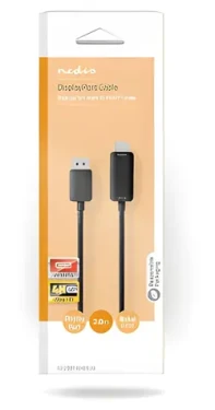 Nedis DisplayPort-HDMI kábel čierny / Kábel DisplayPort-HDMI / 4K 60Hz / Poniklované konektory / 2 m / Okrúhly PVC (CCGB37104BK20)