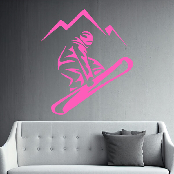 Veselá Stena Samolepka Snowboardista Farba: růžová, Veľkosť: 100 x 114 cm