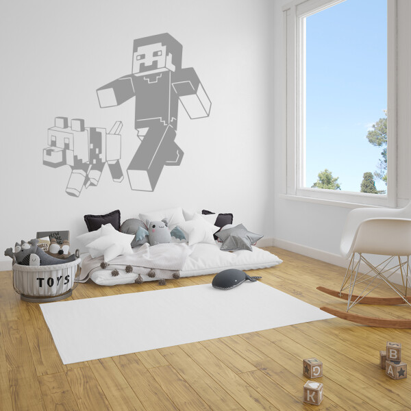 Veselá Stena Samolepka Minecraft so psom Farba: šedá, Veľkosť: 100 x 97 cm