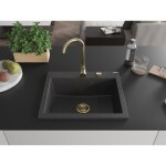 MEXEN/S MEXEN/S - Elix granitový drez 1-miska 600 x 500 mm, čierna kropenatá, sifón zlatá 6525601005-76-G