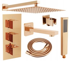 MEXEN/S - Cube DR02 podomietkový vaňový SET s vytokovou hubicou + slim sprcha 30, ružové zlato 77503DR0230-60