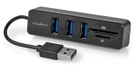 Nedis USB Hub 3 porty čierna / USB hub / 3x USB-A / Čítačka SD, microSD / Napájanie z USB (CCGB60250BK01)